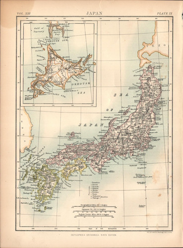 1889 giappone antica mappa - 1889,