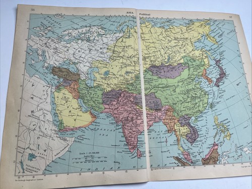 1950 mappa dell asia - 1950:, stampa